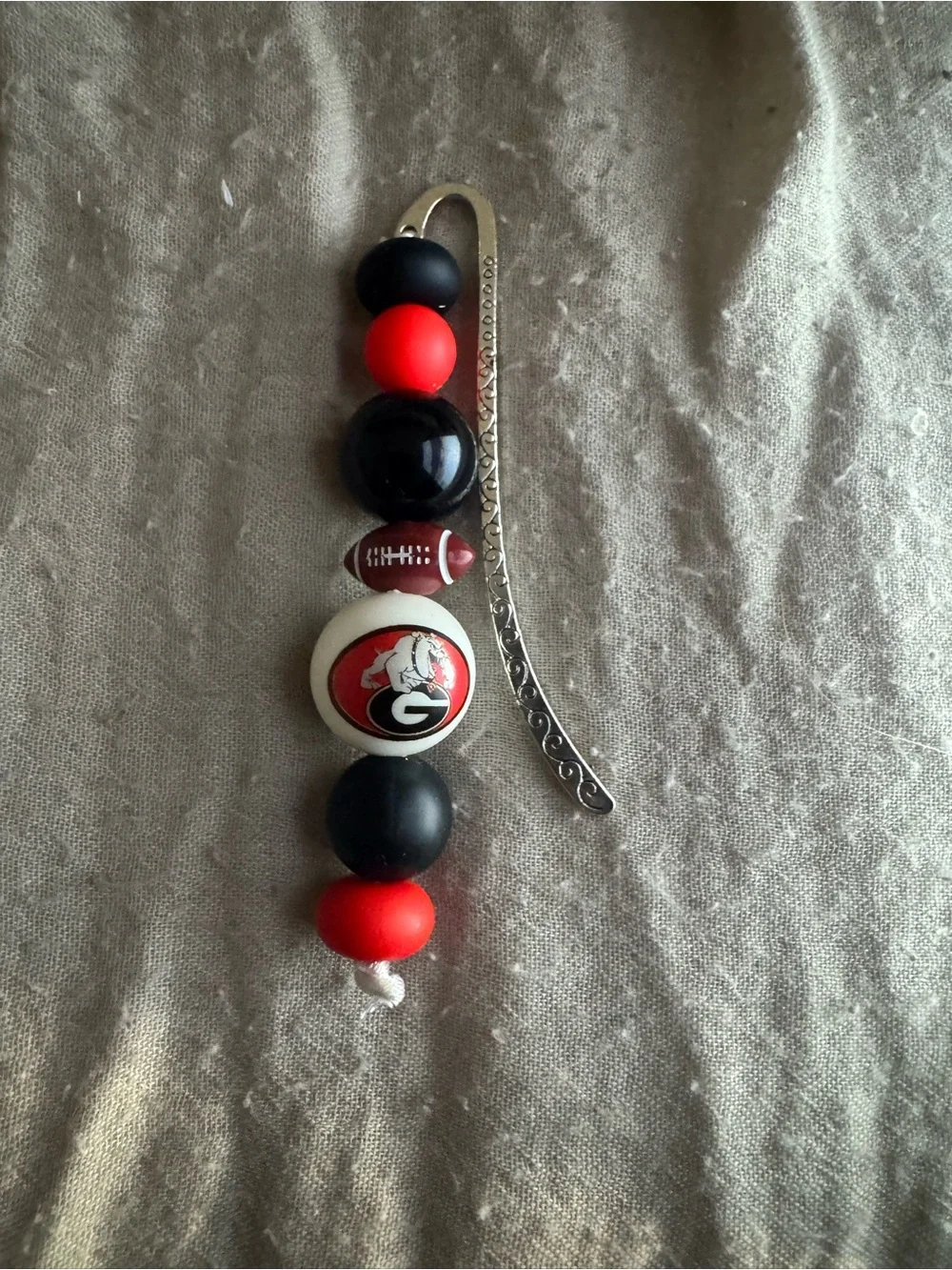 Handcrafted Red, Black & Yellow Beaded Bookmark with Silver Hook